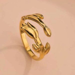 14K Gold Plated Flower Decor Cuff Ring